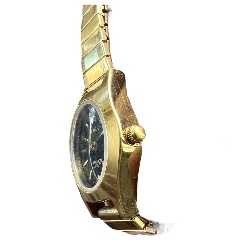 Vtg. Armitron Watch Gold Tone Black Oval Dial Stretchy Band🦎🌵 - Picture 7 of 12